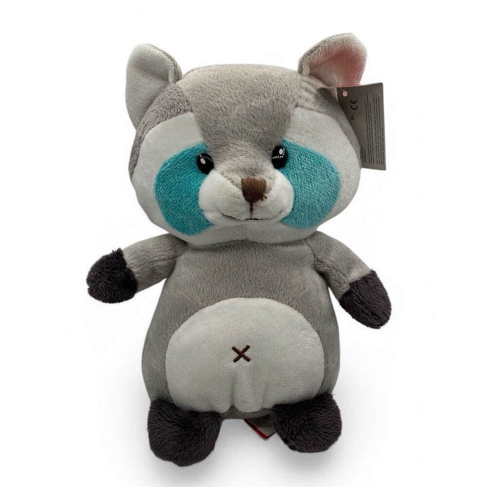 NWT 2017 Gitzy Raccoon Plush Baby Rattle Stuffed Animal – Gray & Blue, 8.5"